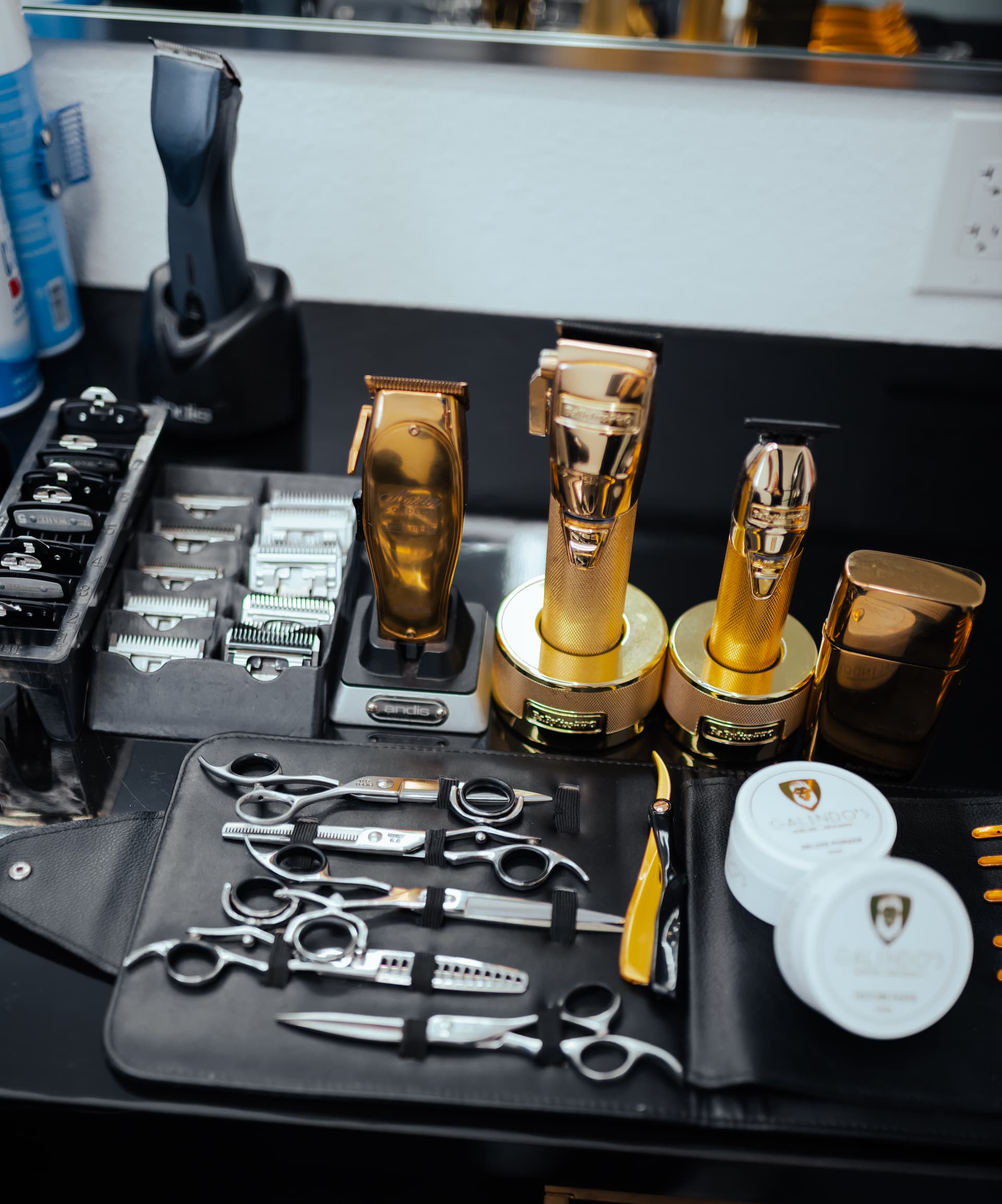 Professional barber tools laid out neatly